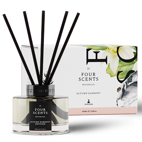 Autumn Harmony 165ml Large Diffuser with Five Black Bamboo Reeds and Clear Glass Jar in Pretty Box