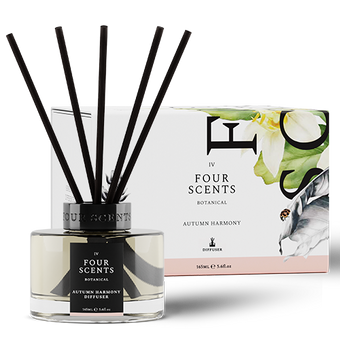 Autumn Harmony 165ml Large Diffuser with Five Black Bamboo Reeds and Clear Glass Jar in Pretty Box