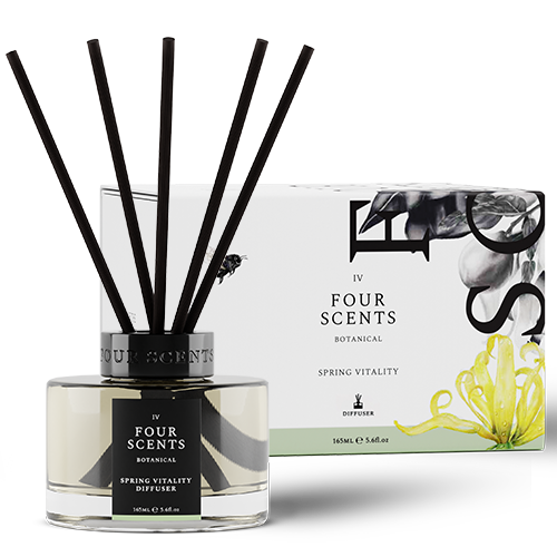 Spring Vitality 165ml Large Diffuser with Five Black Bamboo Reeds and Clear Glass Jar in Pretty Box