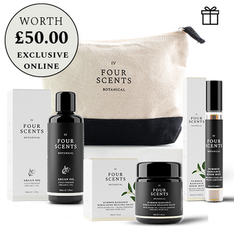 Organic Argan Oil in 50ml Bottle Summer Radiance 50g Himalayan Bath Salts and Summer Radiance 10ml Room Mist in Smart Cotton Cosmetic Bag