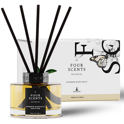 Summer Radiance 165ml Large Diffuser with Five Black Bamboo Reeds and Clear Glass Jar in Pretty Box