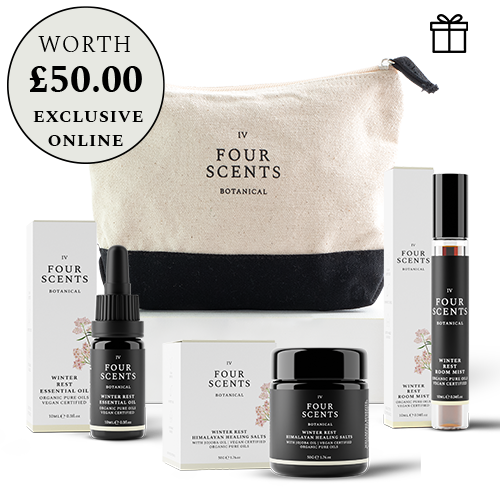 Winter Rest 10ml Essential Oil Blend Winter Rest 50g Himalayan Bath Salts and Winter Rest 10ml Room Mist in Smart Cotton Cosmetic Bag