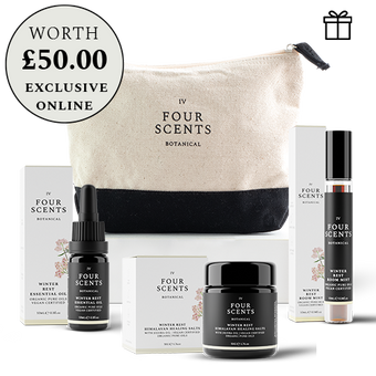 Winter Rest 10ml Essential Oil Blend Winter Rest 50g Himalayan Bath Salts and Winter Rest 10ml Room Mist in Smart Cotton Cosmetic Bag