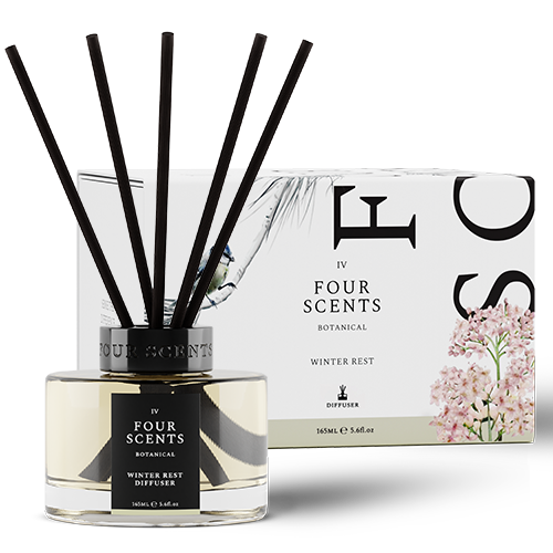 Winter Rest 165ml Large Diffuser With Five Black Bamboo Reeds in Clear Glass Jar in Pretty Box